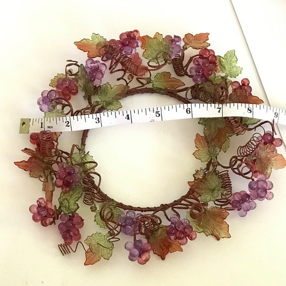 Candle Ring Wreath Fall Table Centerpiece Leaves Grapes Thanksgiving Fall Decor - Picture 11 of 16